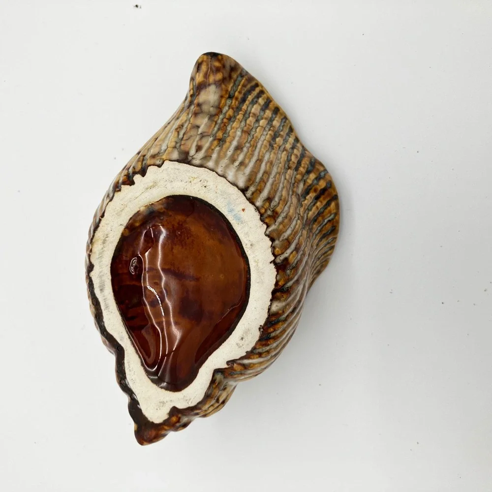 Vintage Ceramic Conch Shell Planter Vase 4.5in Brown Coastal Home Decor